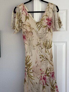 Eva Blue size 10 vintage y2k 100% rayon floral beaded fairy midi dress